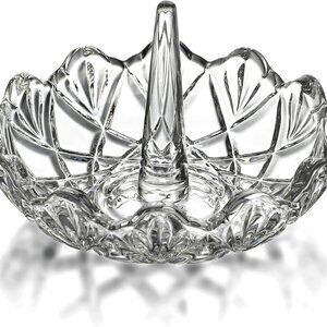 Clear Crystal Ring Holder, Glass Jewelry Dish, Display for Wedding, Wavy Shape G